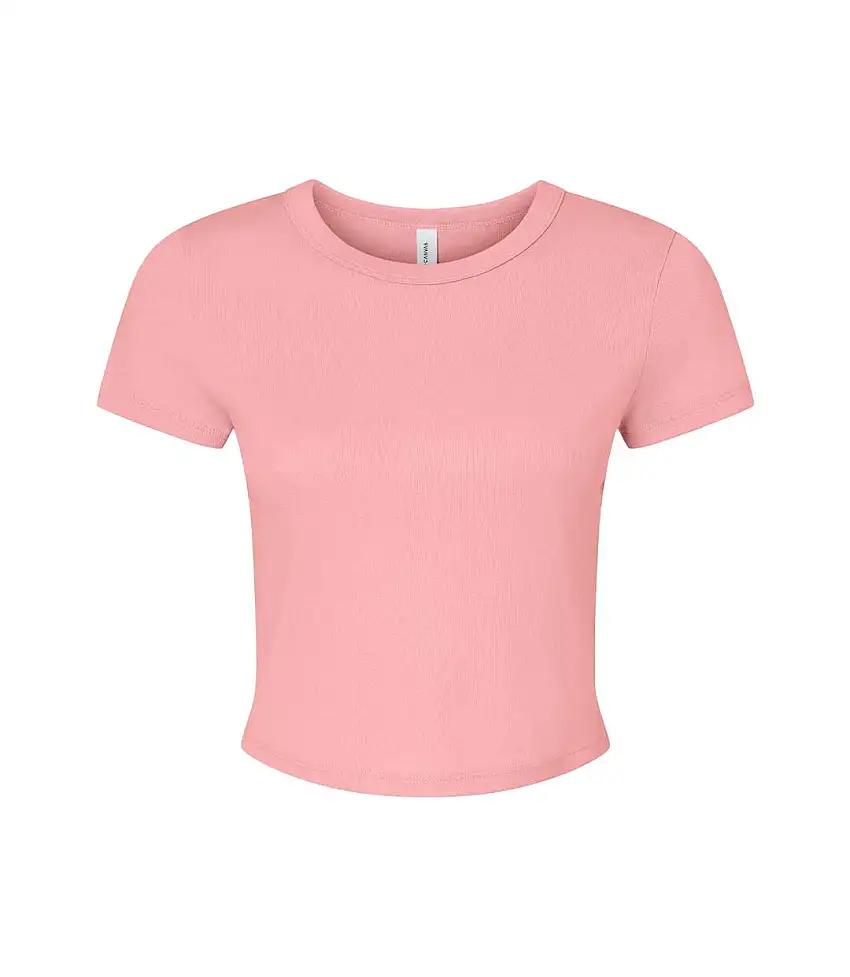 Womens/ladies Micro-rib Crop T-shirt Solid Pink Bella + Canvas