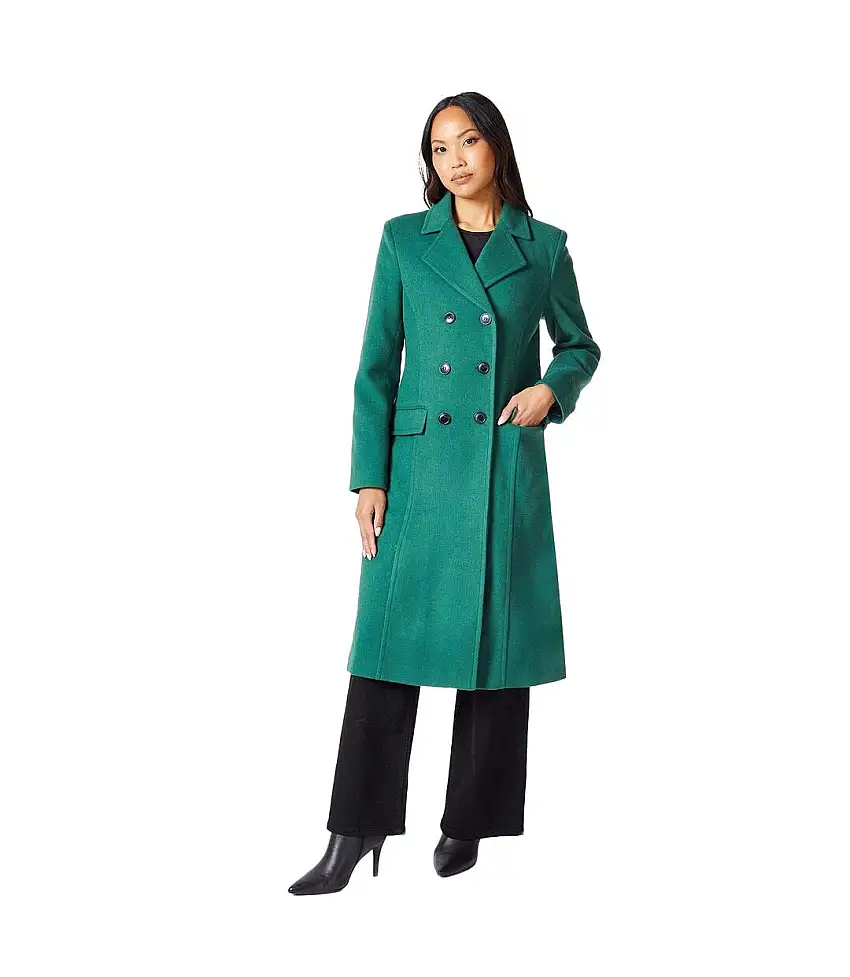 Womens/ladies Midi Faux Wool Double-breasted Fitted Coat Forest Principles