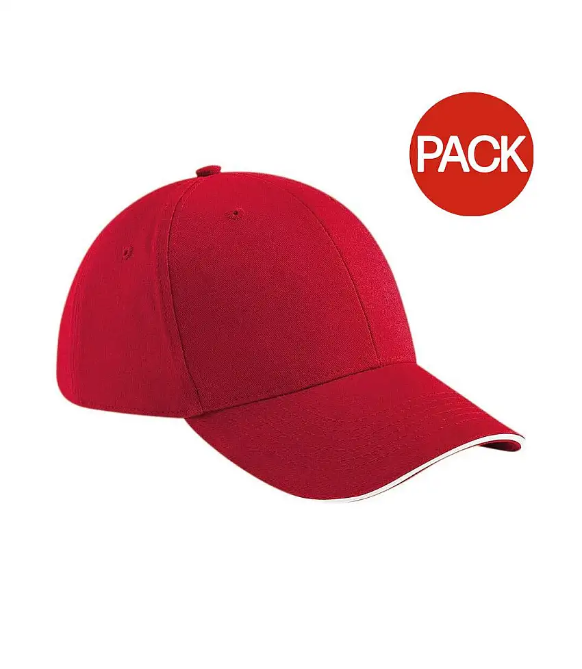 Beechfield Adults Unisex Athleisure Cotton Baseball Cap (Pack of 2) (Classic Red/White) - UTBC4243