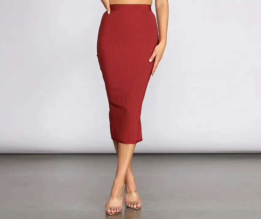 Bring Some Curve Bodycon Bandage Ribbed Midi Skirt