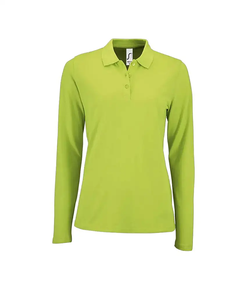 Womens/ladies Perfect Pique Long-sleeved Polo Shirt Apple Green SOLS
