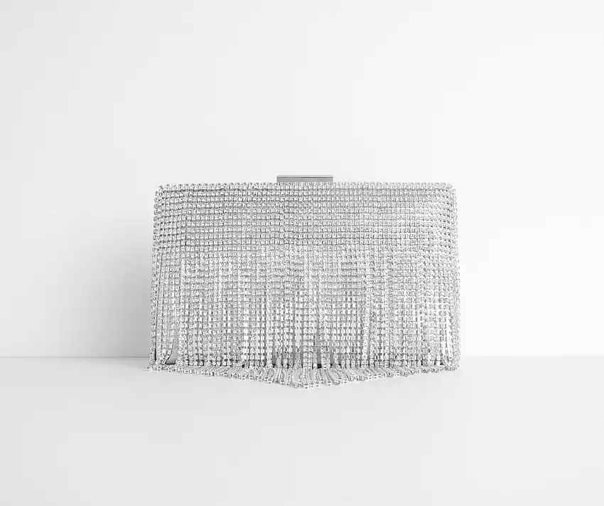 Ready In Rhinestones Fringe Clutch
