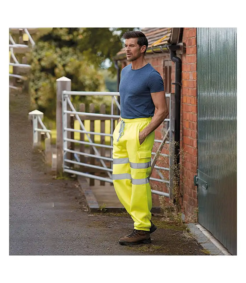 Mens Hi Visibility Reflective Work Jogging Bottoms Yellow Yoko