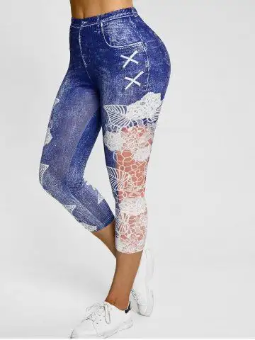 3D Print Flower Crop Jeggings - Xxxl