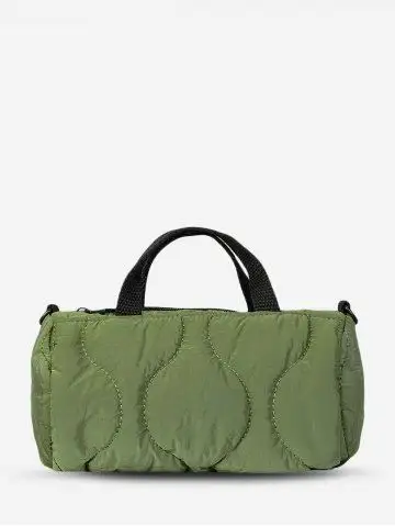 Women's Daily Solid Color Topstitching Quilted Padded Puffer Design Top Handle Cylinder Pillow Shape Shoulder Bag