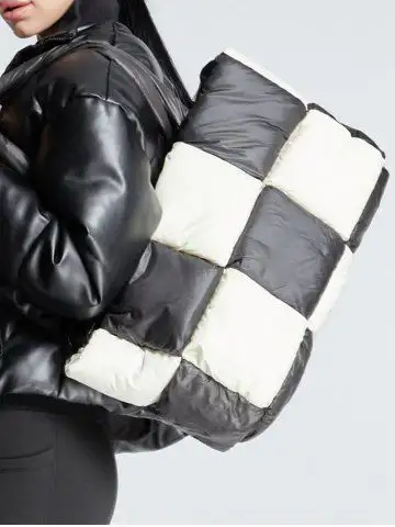 Women's Fashion Daily Two Tone Checkerboard Padded Quilted Puffer Design Oversized Shoulder Tote Bag
