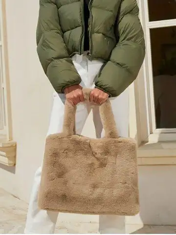 Women's Daily Solid Color Fluffy Fuzzy Furry Faux Fur Large Capacity Top Handle Shoulder Tote Bag