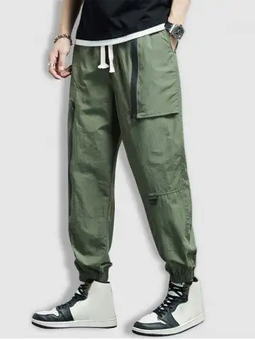 Zip and Pockets Design Beam Feet Cargo Pants - M
