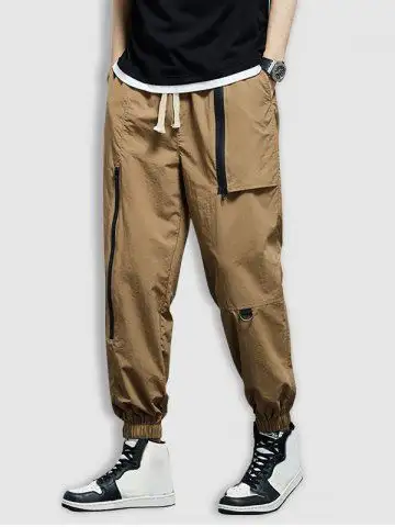 Zip and Pockets Design Beam Feet Cargo Pants - L