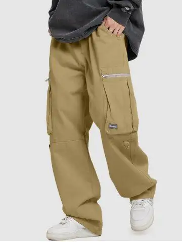Zip Pocket Drawstring Wide Leg Cargo Pants - Xxl
