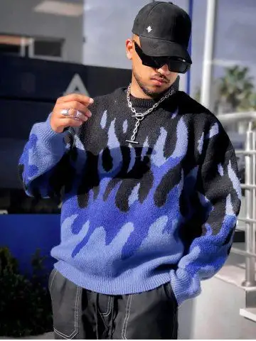 Y2K Aesthetic Flame Graphic Casual Sweater - S