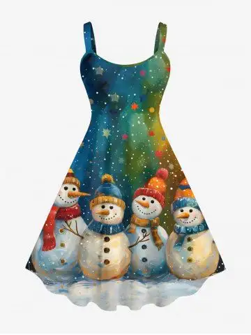 Plus Size Snowman Star Tie Dye Ombre Galaxy Print Christmas A Line Tank Dress - 6x