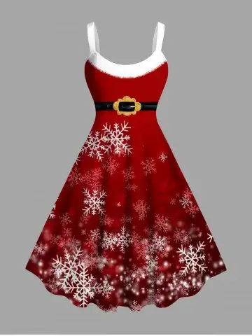Plus Size Ombre Christmas Snowflake Glitter Stars Belt Print A Line Dress - 4x
