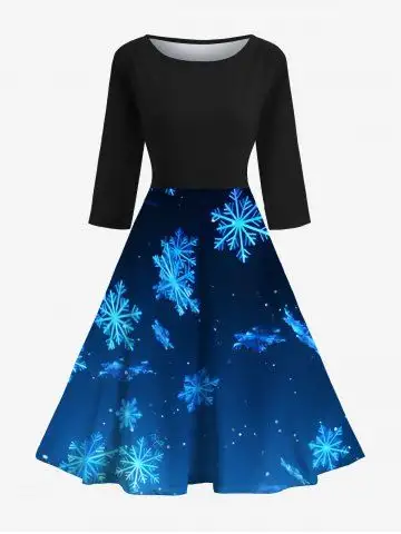 Christmas Snowflake Ombre Galaxy Print Vintage 50's Midi Dress - 3xl