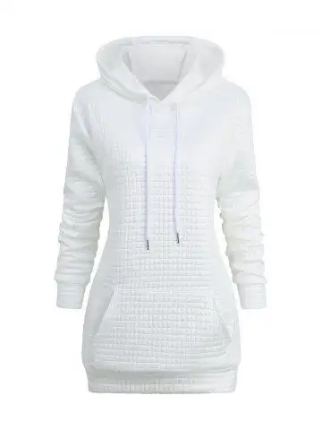 Waffle Textured Pocket Drawstring Pullover Long Sleeve Hoodie - 2xl
