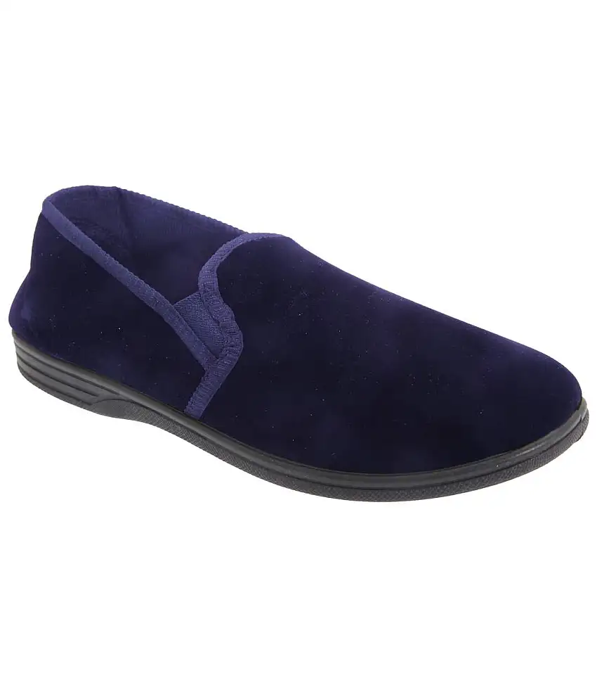 Zedzzz Mens Ross Twin Gusset Velour Slippers (Navy Blue) - UTDF842