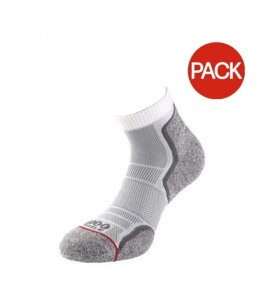 Pack Of 2 Mens Ankle Socks White Grey 1000 Mile