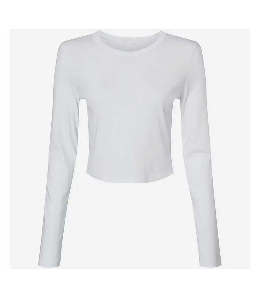 Womens/ladies Micro-rib Long-sleeved Crop Top Solid White Bella + Canvas