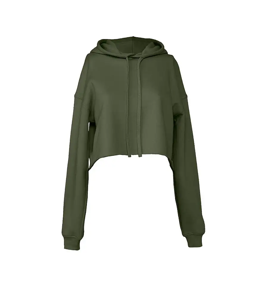 Womens/ladies Fleece Crop Hoodie Military Green Bella + Canvas