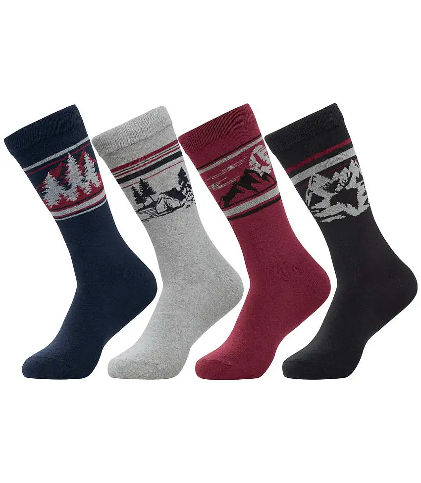 Pack of 4 Men's Colorado Socks - Navy Grey Burgundy Black