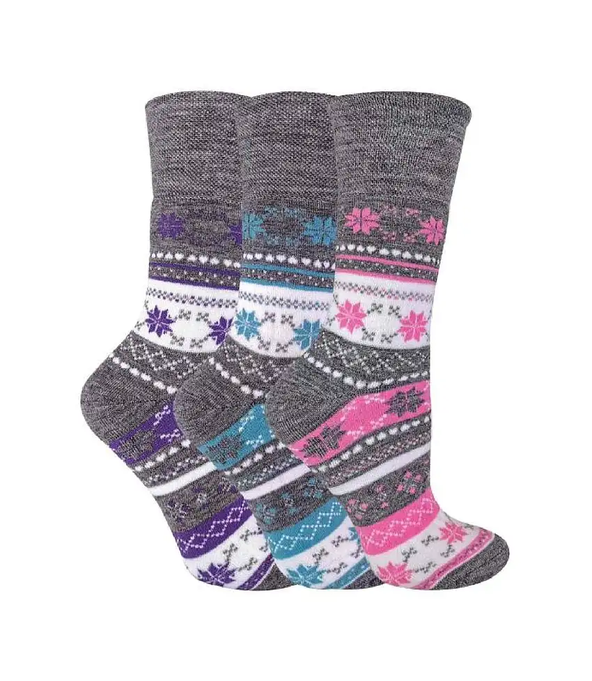 3 Pack Ladies Warm Fairisle Thermal Diabetic Socks for Winter