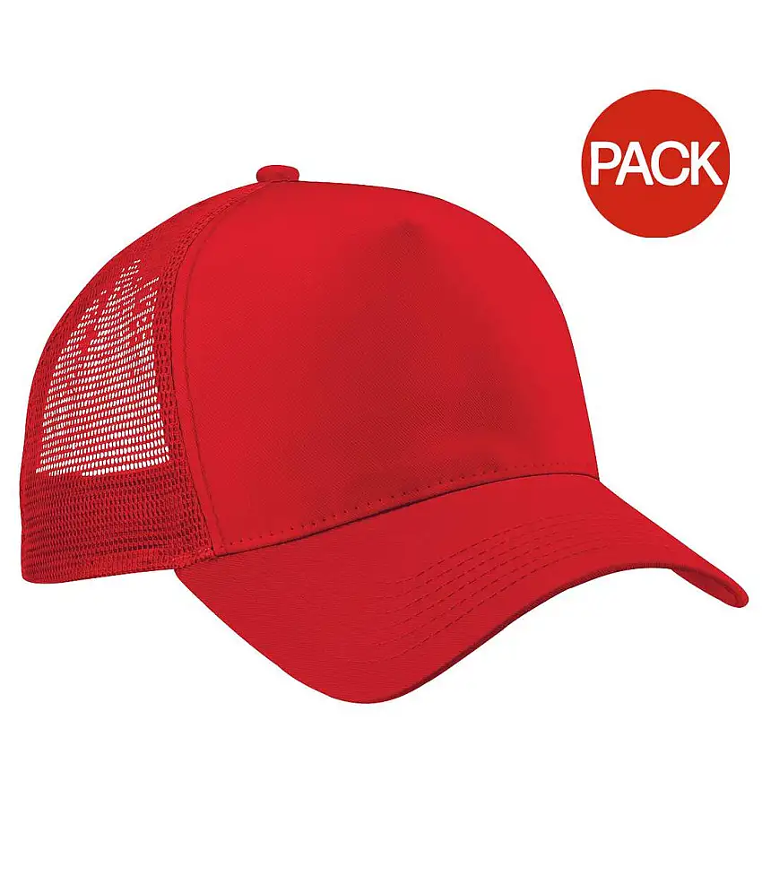 Beechfield Mens Half Mesh Trucker Cap / Headwear (Pack of 2) (Classic Red/Classic Red) - UTRW6695