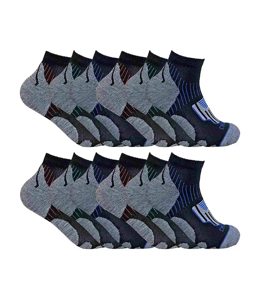 12 Pair Mens Black Low Cut Cycling Socks for Running, Gym & Sport