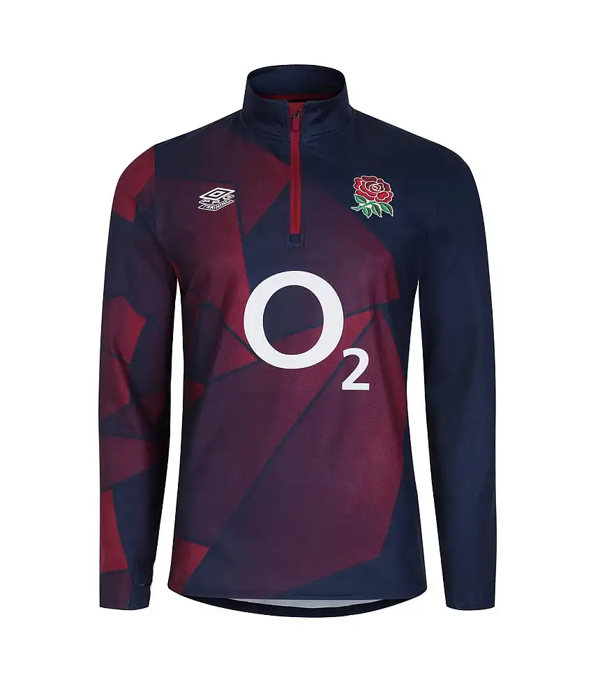 Mens 23/24 England Rugby Warm Up Midlayer Navy Blazer Tibetan Red Umbro