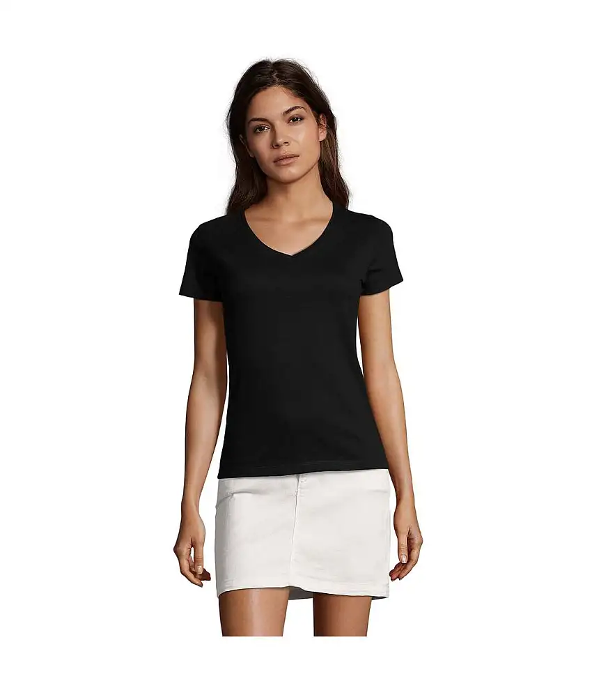 Womens/ladies Imperial V Neck T-shirt Deep Black SOLS
