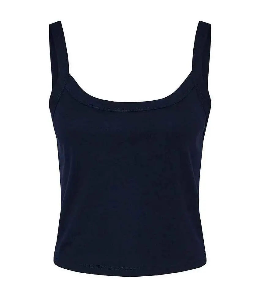 Womens/ladies Plain Micro-rib Spaghetti Strap Tank Top Solid Navy Bella + Canvas