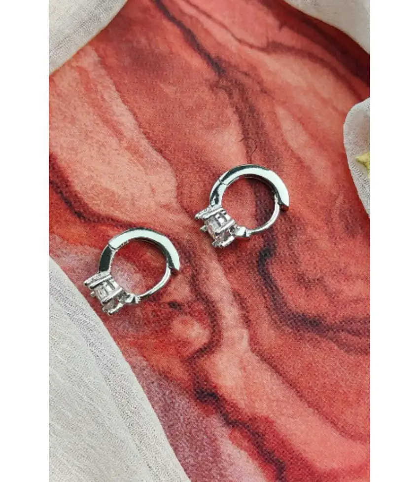 Sterling Silver Small Circle Zircon Dainty Statement Huggie Stud Hoop Earrings