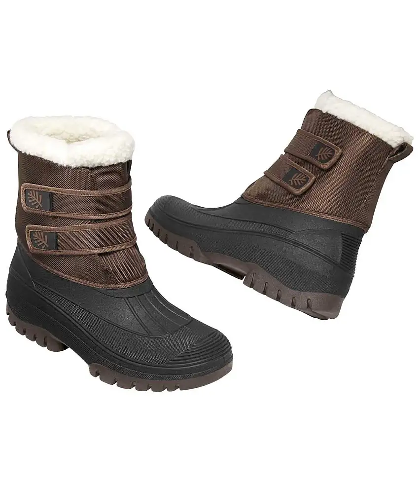 Men's Black & Brown Sherpa-Lined Snow Boots