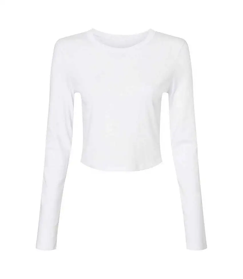 Womens/ladies Micro-rib Long-sleeved T-shirt Solid White Bella + Canvas