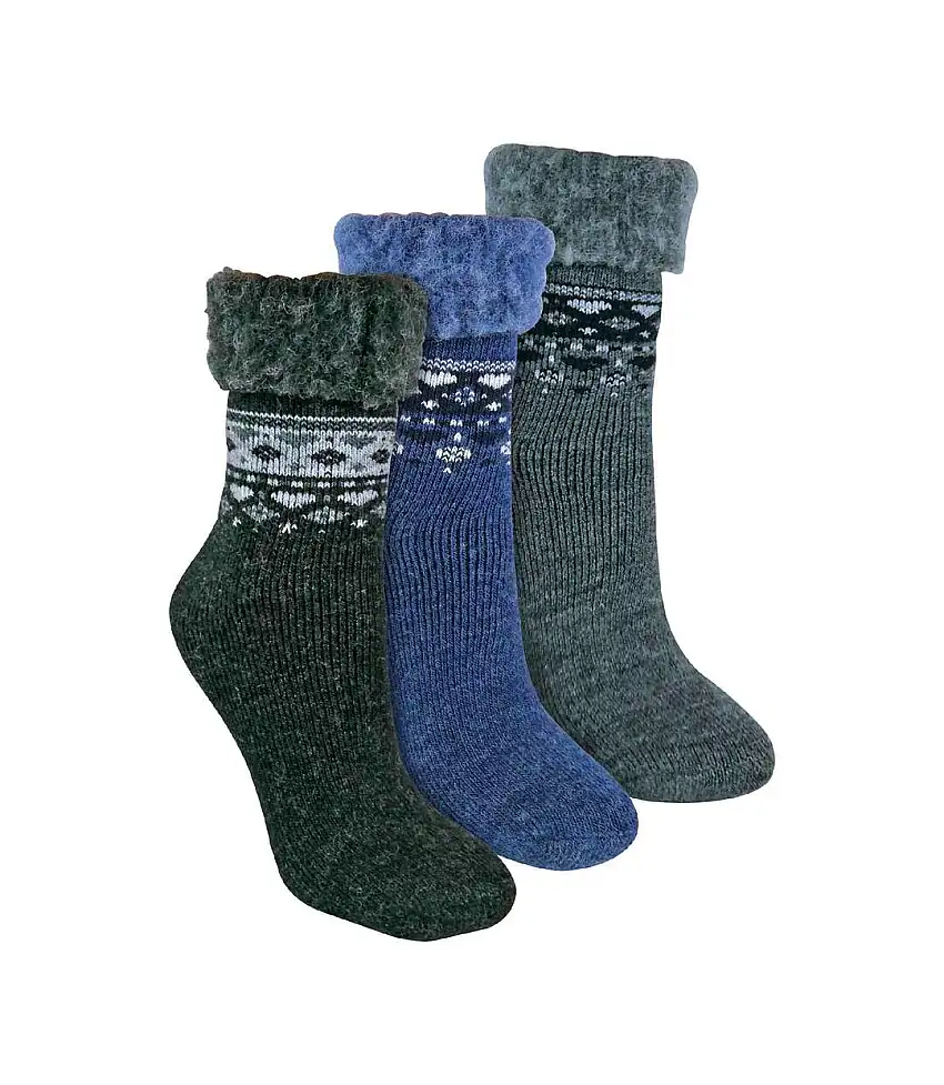 Ladies 3 Pack Turnover Top Wool Bed Socks for Winter - Fluffy Nordic Design