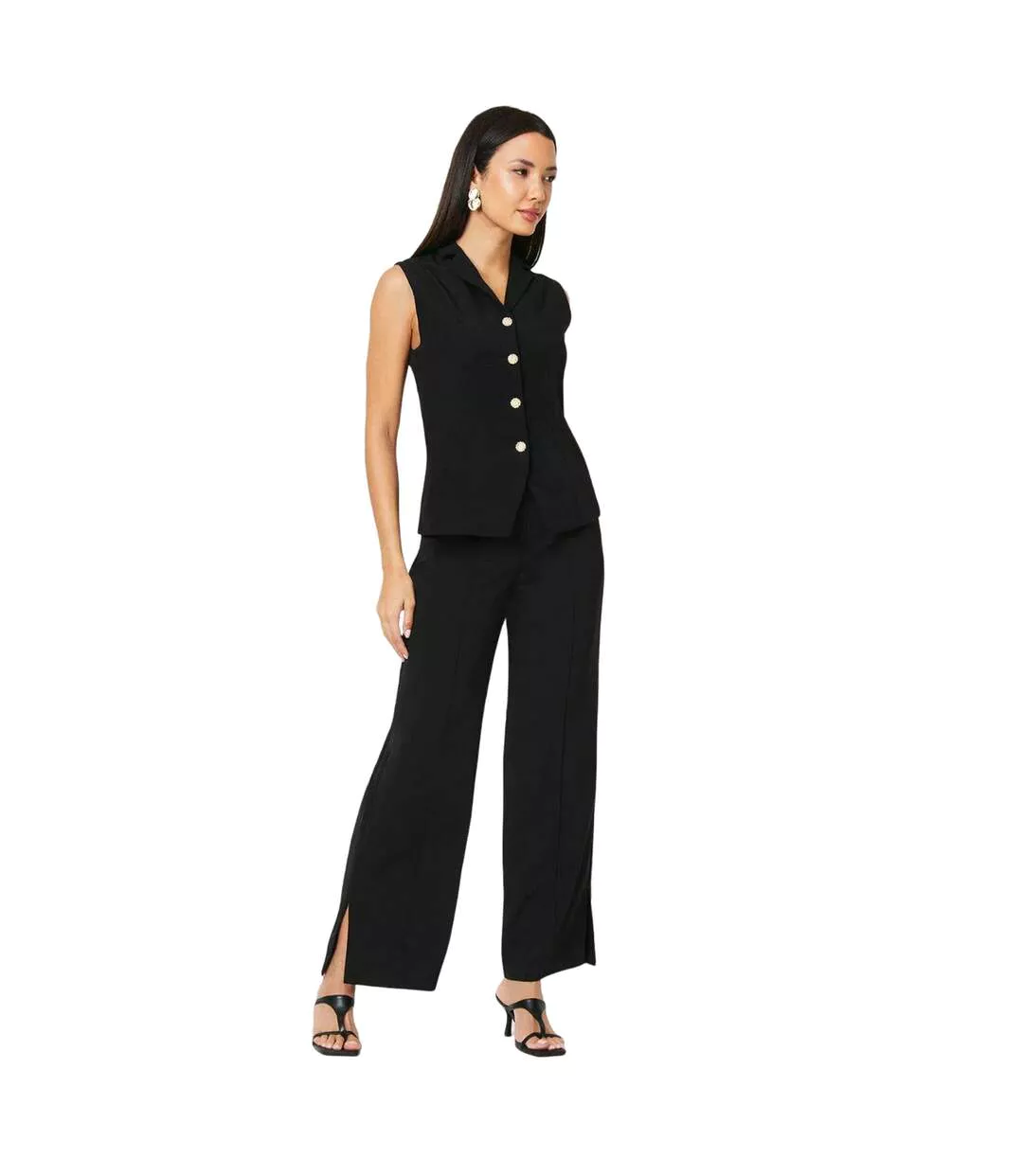 Womens/ladies Side Slit Pintuck Straight Leg Trousers Black Principles