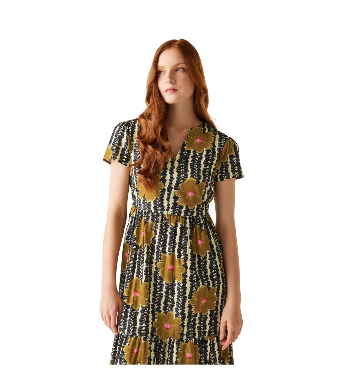 Womens/ladies Orla Kiely Lotus Tiered Midi Dress Yellow Regatta