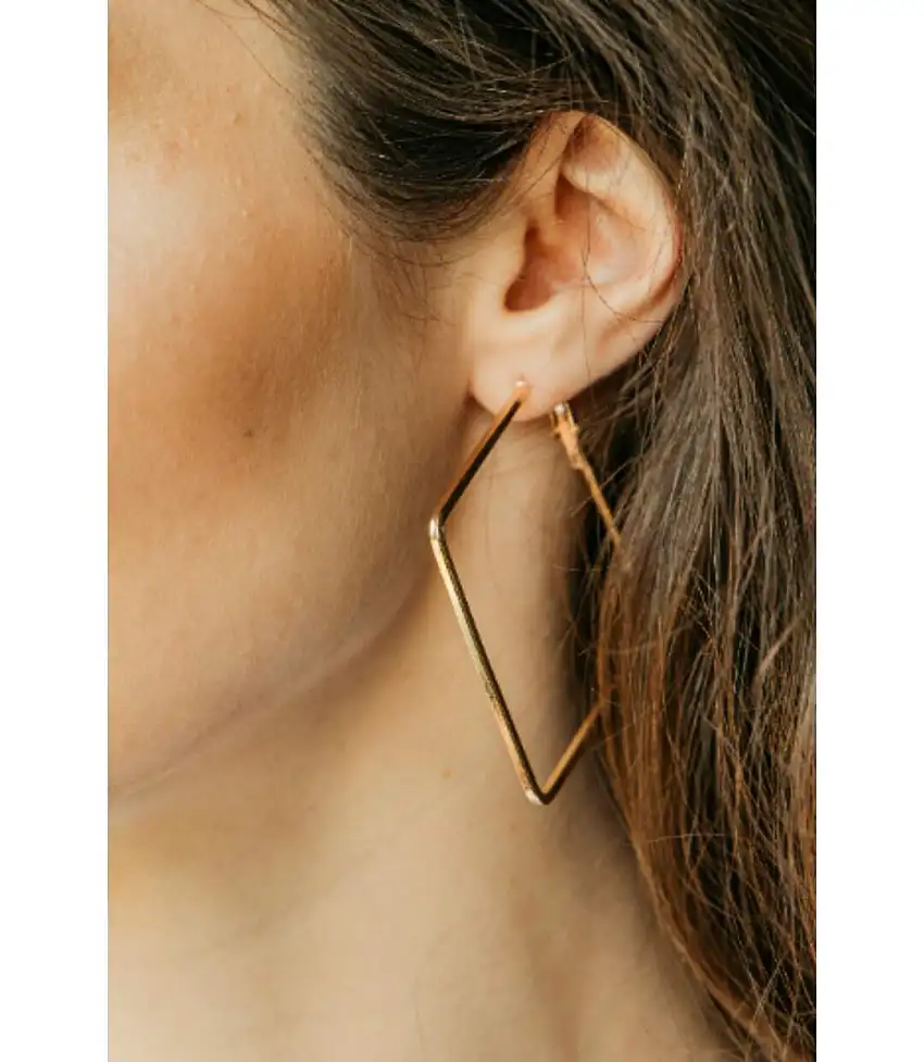 Thin Line Square Geometric Large Dainty Threader Statement Hoop Earrings (2 Inch)