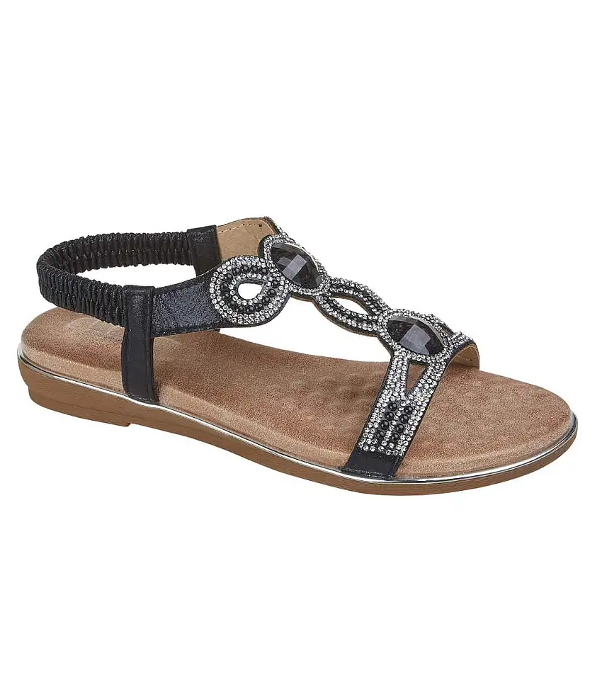 Womens/ladies Desia Jewelled Sandals Black Brown Cipriata