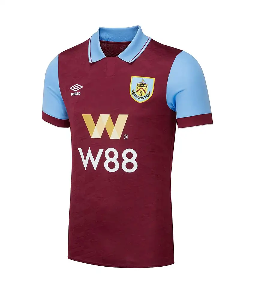 Mens Burnley Fc 23/24 Home Jersey Claret Red Sky Blue Umbro