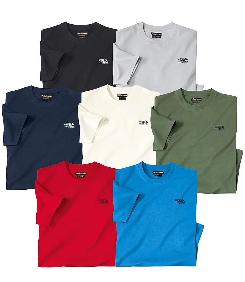Pack of 7 Men's Cotton T-Shirts - Black Red Green Grey Blue White Navy