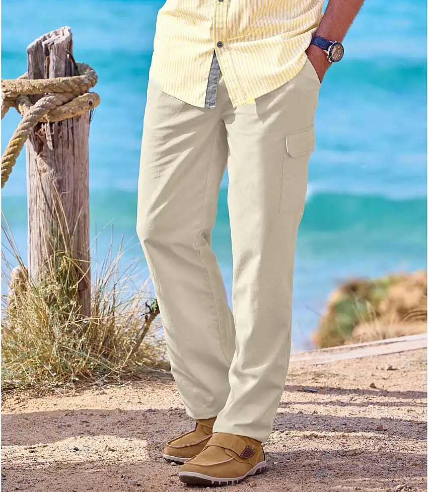 Men's Beige Relaxed Cargo Trousers
