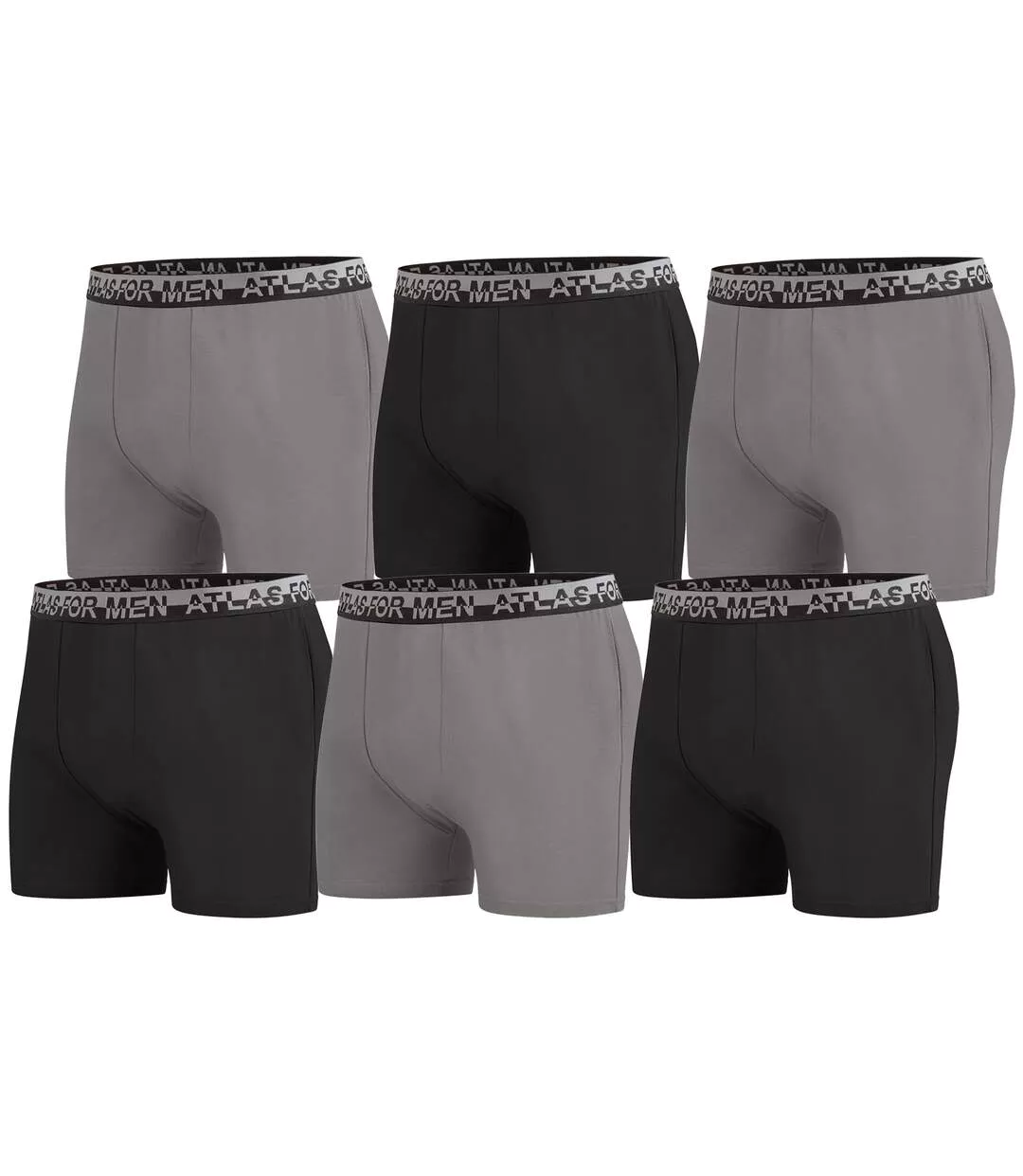 Pack of 6 Men's Plain Stretch Boxer Shorts - Black Grey