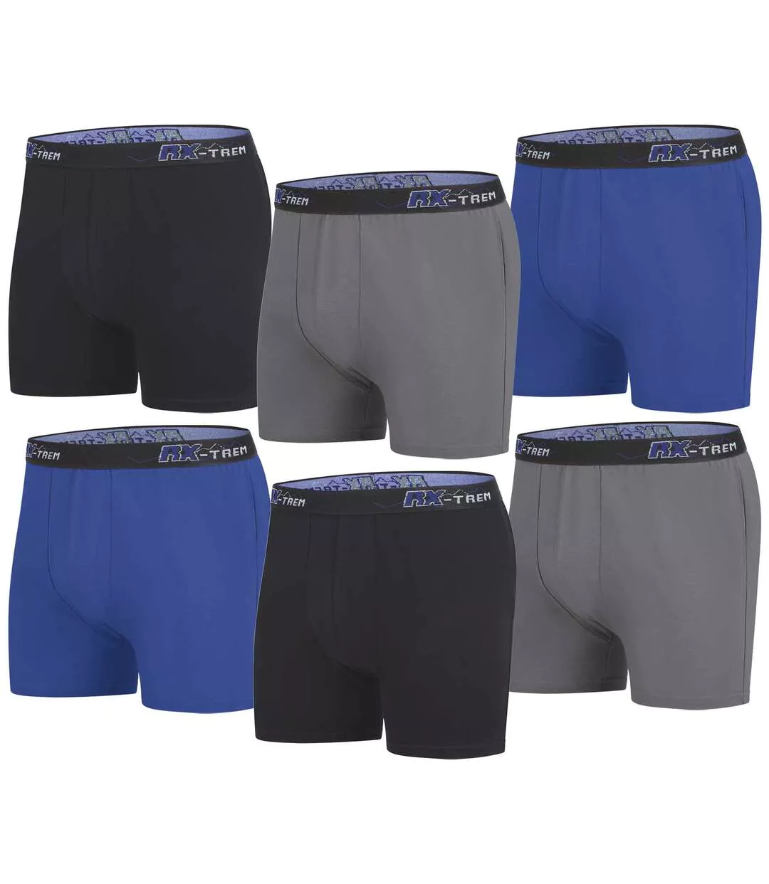 Pack of 6 Men's Plain Boxer Shorts - Black Grey Blue