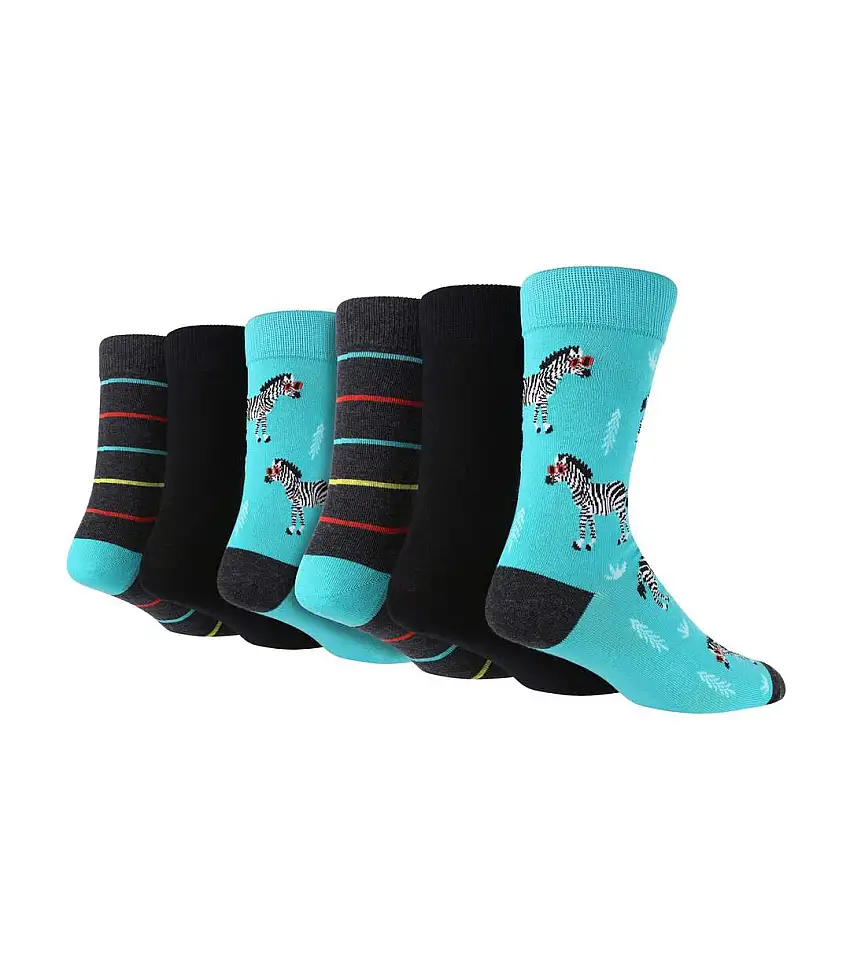 6 Pairs Mens Christmas Socks | Novelty Jacquard Design Cotton Dress Socks