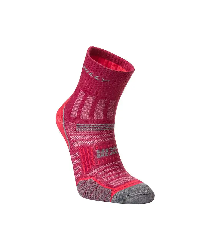 Womens/ladies Twin Skin Ankle Socks Magenta Grey Marl Hilly
