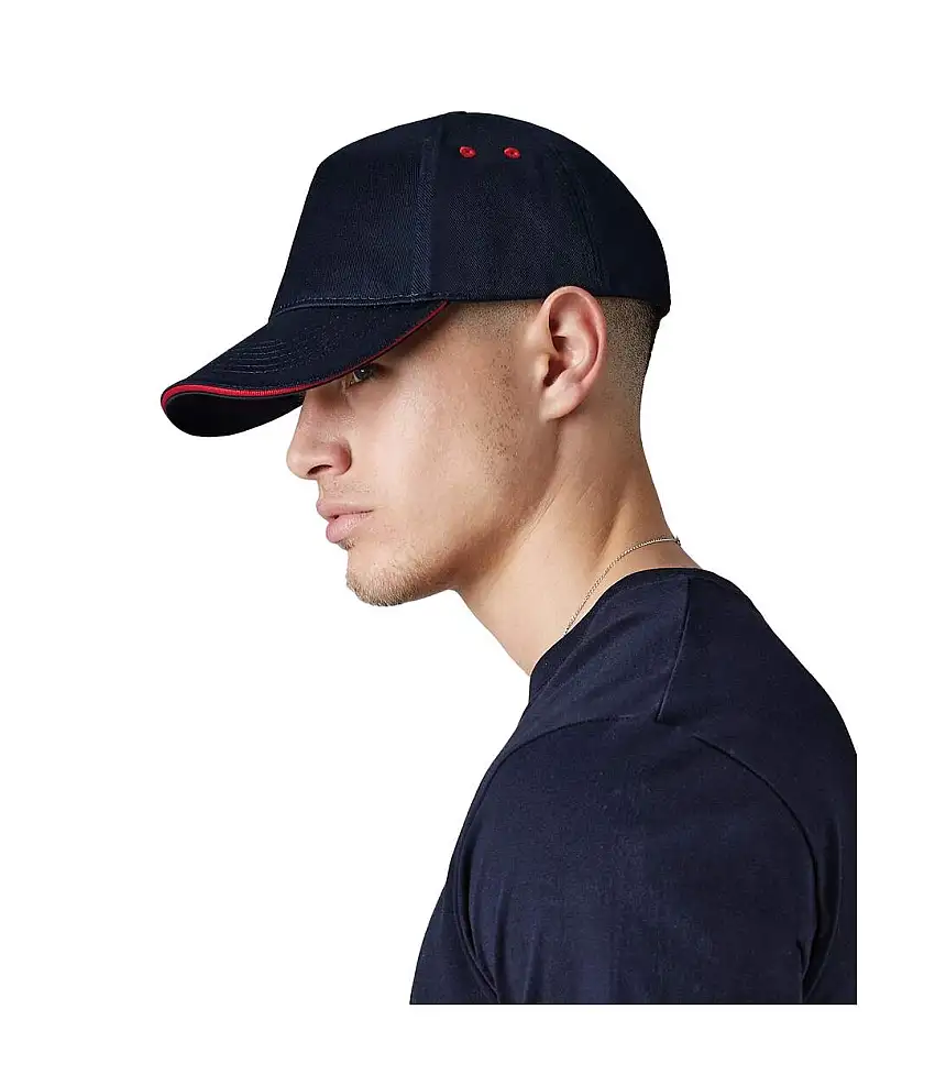 Beechfield Unisex Ultimate 5 Panel Contrast Baseball Cap With Sandwich Peak / Headwear (Pack of 2) (Black/Classic Red) - UTRW6700