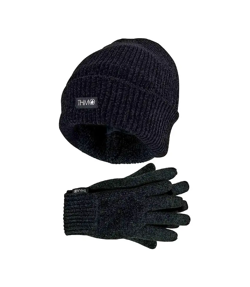 Ladies 3M Thinsulate Lined Chenille Thermal Beanie Hat & Gloves Set