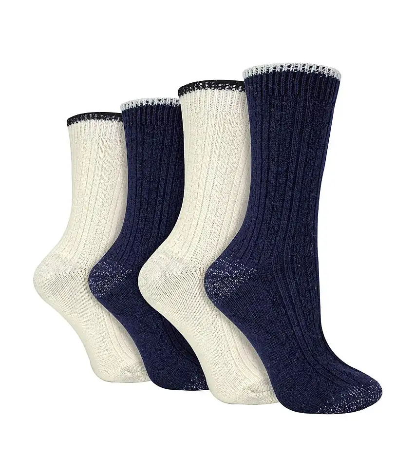 4 Pack Ladies Cable Knit and Lurex Glitter Socks for Sparkling Style and Comfort