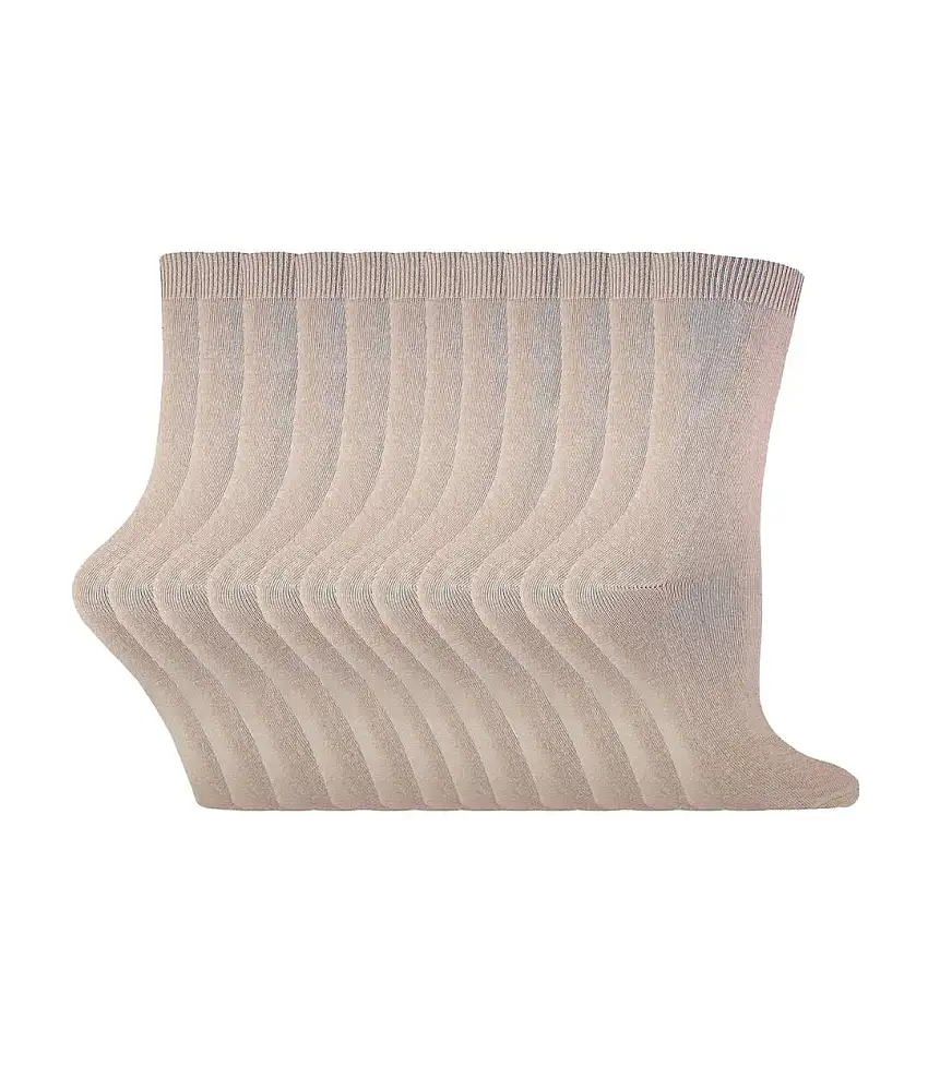 12 Pairs Ladies Plain Coloured Cotton Rich Dress Socks