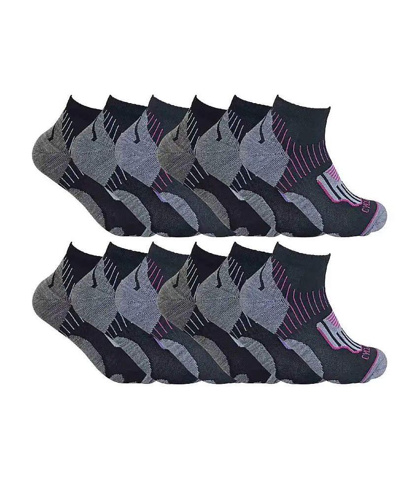 12 Pair Ladies Black Low Cut Cycling Socks Ideal for Running, Gym & Sport